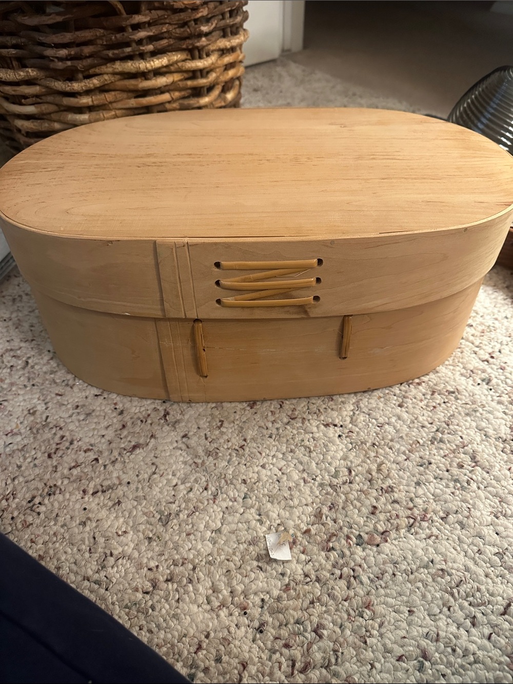 Handcrafted Oval Shaker Box in Natural Wood Tone 19x12x7